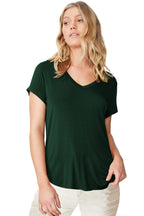 Fabricorn Combo Of Plain Bottle Green V-Neck And Dusty Rose Round Neck Up And Down Cotton Tshirt For Women (Bottle Green And Dus