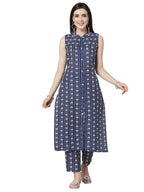 Stylum Women'S Printed Cotton Blend Straight Kurta Pant Set (Royalrumble44_Blue, Xxl)