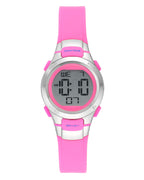Armitron Sport Women's Silver-Tone Accented Digital Chronograph Neon Pink Resin Strap Watch, 45/7012NPK
