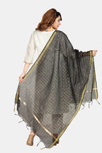 Fabme Women'S Checkered Dupatta With Embellish Golden Border Chocolate, Black - Pack Of 2