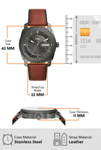 Fossil Men's Machine Quartz Stainless Steel and Leather Three-Hand Watch, Color: Smoke, Amber (Model: FS5900)