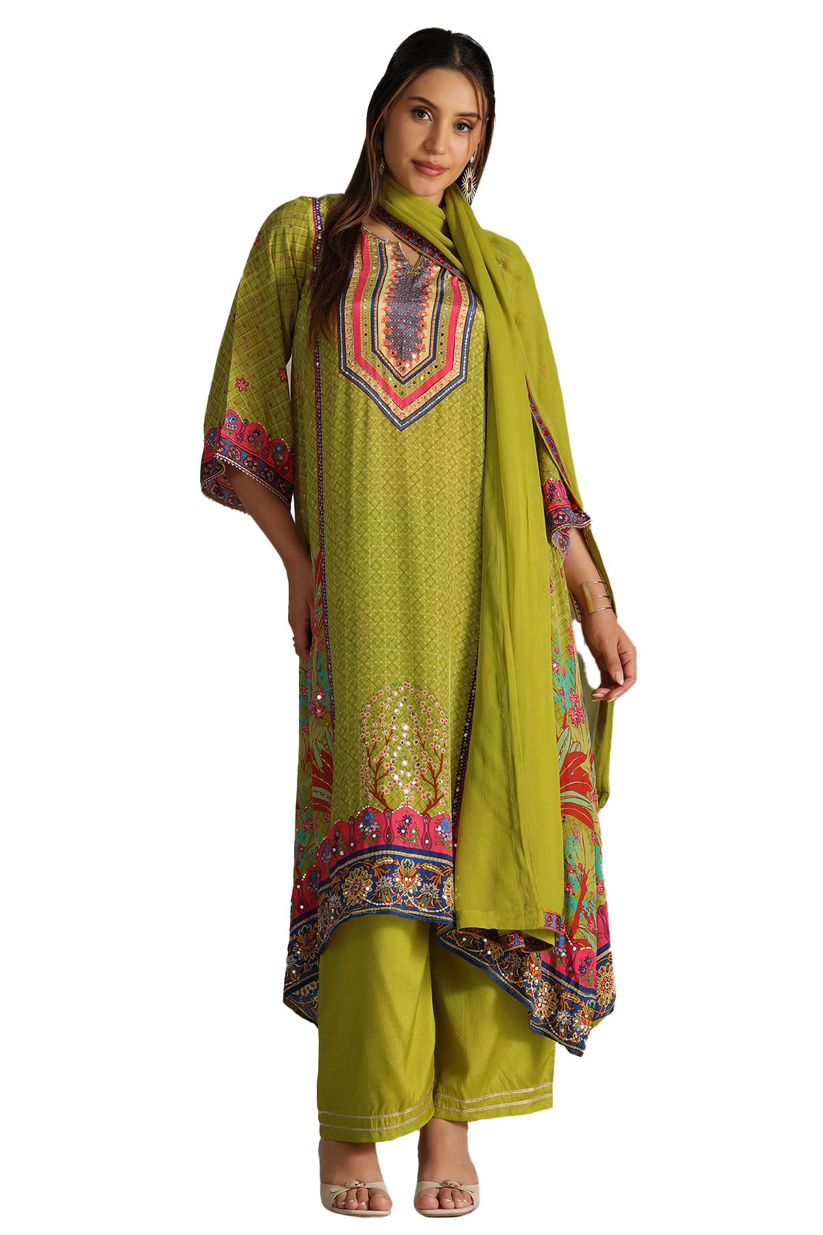 Soch Women Botanical Print Suit Set with Mirror Work