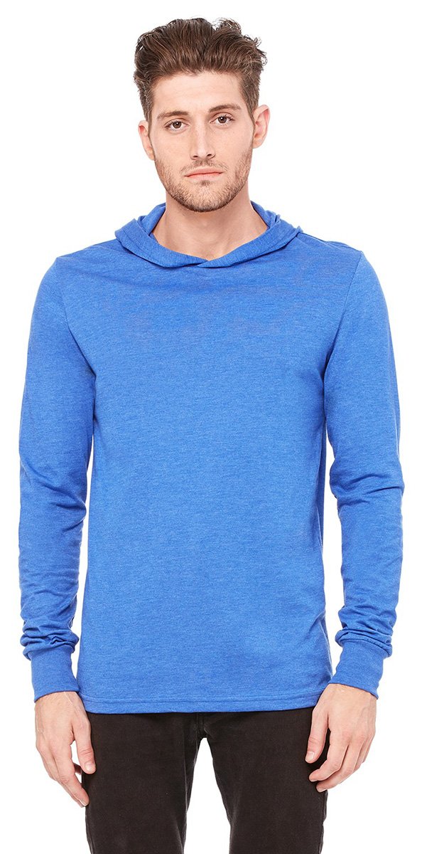 Unisex Jersey Long-Sleeve Hoodie - HEATHER NAVY - XS(D0102H7WFS2)