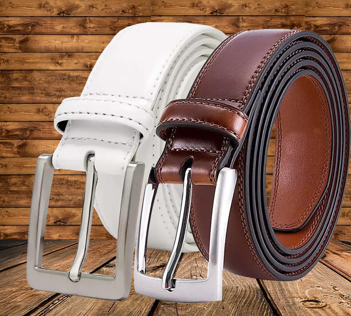 Men Casual Brown, White Artificial Leather Belt ()_320 44