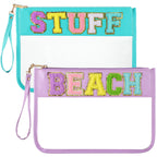 Sanwuta 2 Pcs Chenille Letter Clear Zipper Pouch Clear Cosmetic Bag Clear Purse Clear Makeup Letter Bag Stadium Purse Bag Transp