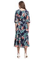 Preneum WomenS Maxi Fit & Flare Latest Style Print Georgette Regular Sleeves Casual Summer Maxi | Festival & Occasion, Navy Blu