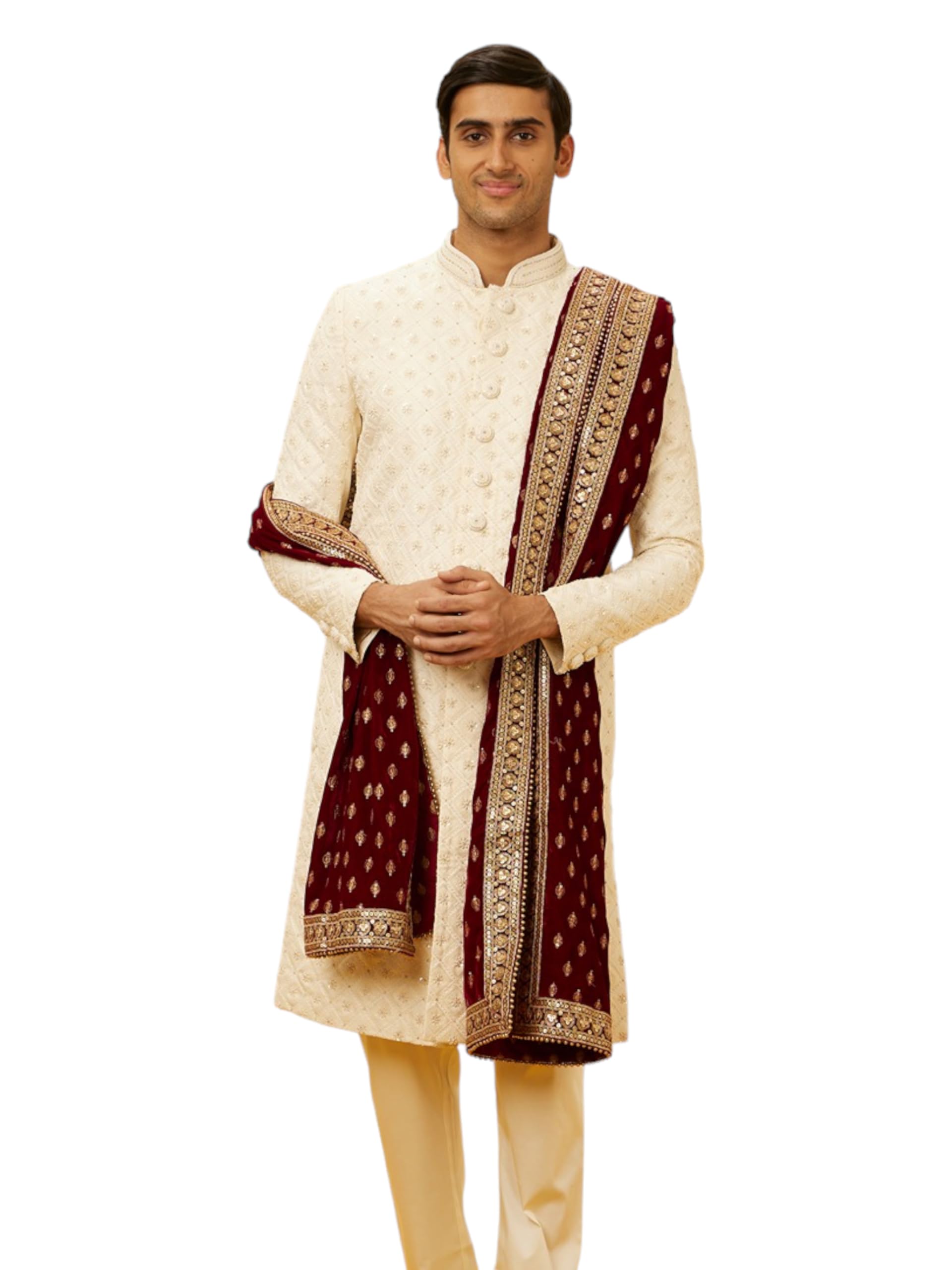 Manyavar Dark Maroon Shankh Motif Dupatta