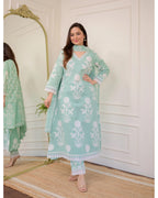 Nermosa Women Cotton Printed Straight V-Neck Kurta Pant With Dupatta