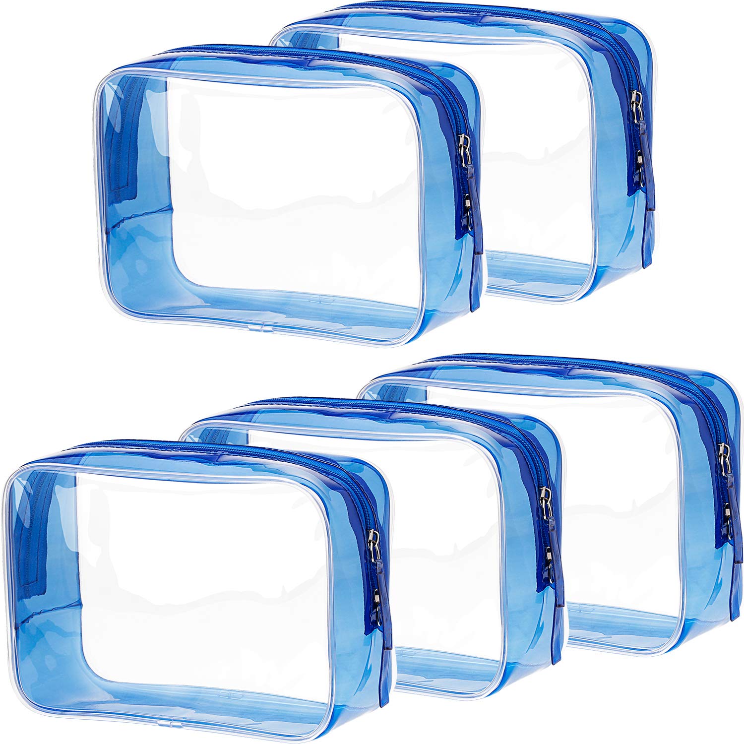 Pangda 5 Pack Clear PVC Zippered Toiletry Carry Pouch Portable Cosmetic Makeup Bag for Vacation, Bathroom and Organizing (Small,