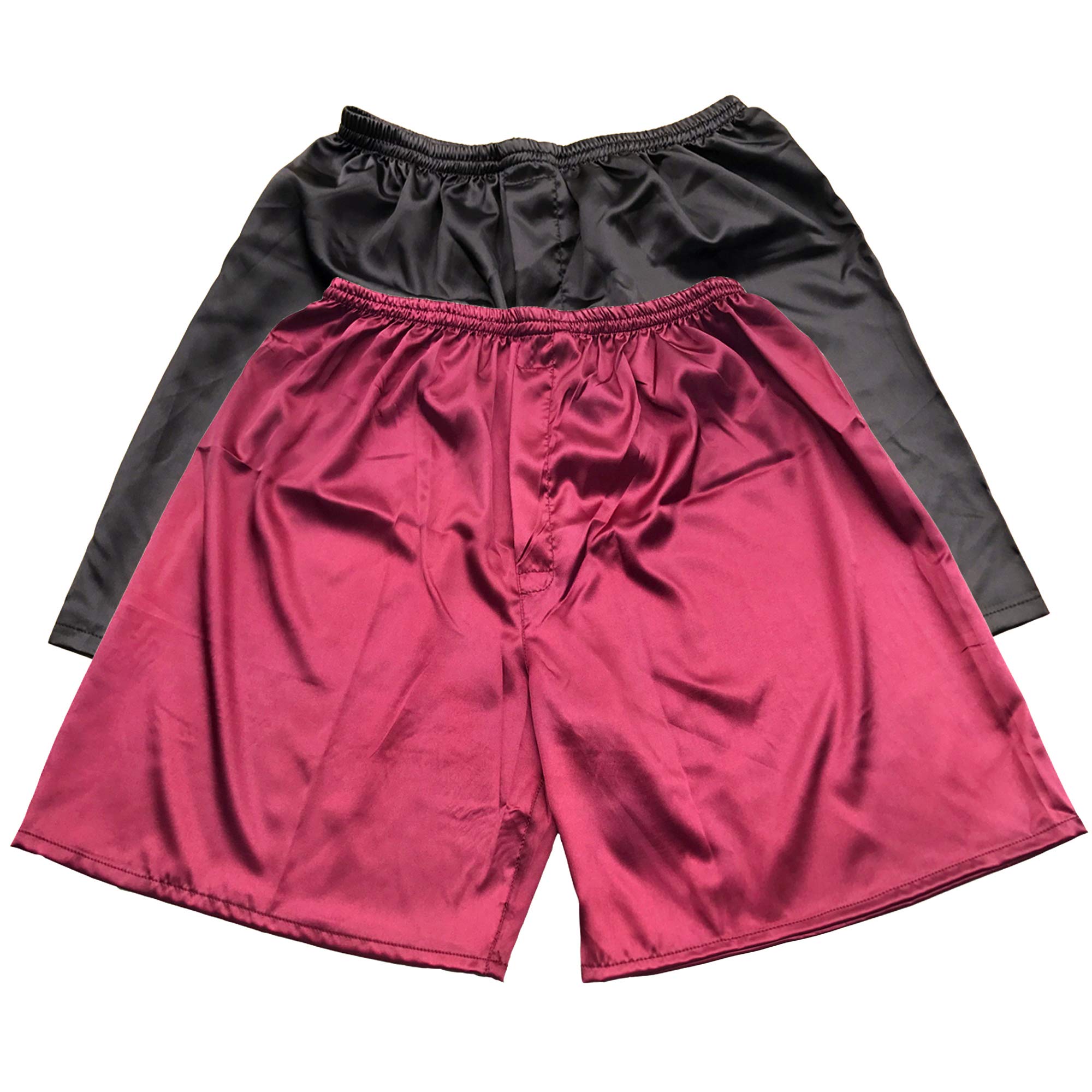 TONY & CANDICE Men's Satin Boxers Shorts Combo Pack Underwear (Black + Burgundy (2-Pack), XXL)