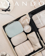 Vlando Travel Makeup Bag Faux Leather Large Make Up Bag Cosmetic Case Organizer Portable Makeup Travel Bag for Women with Adjust