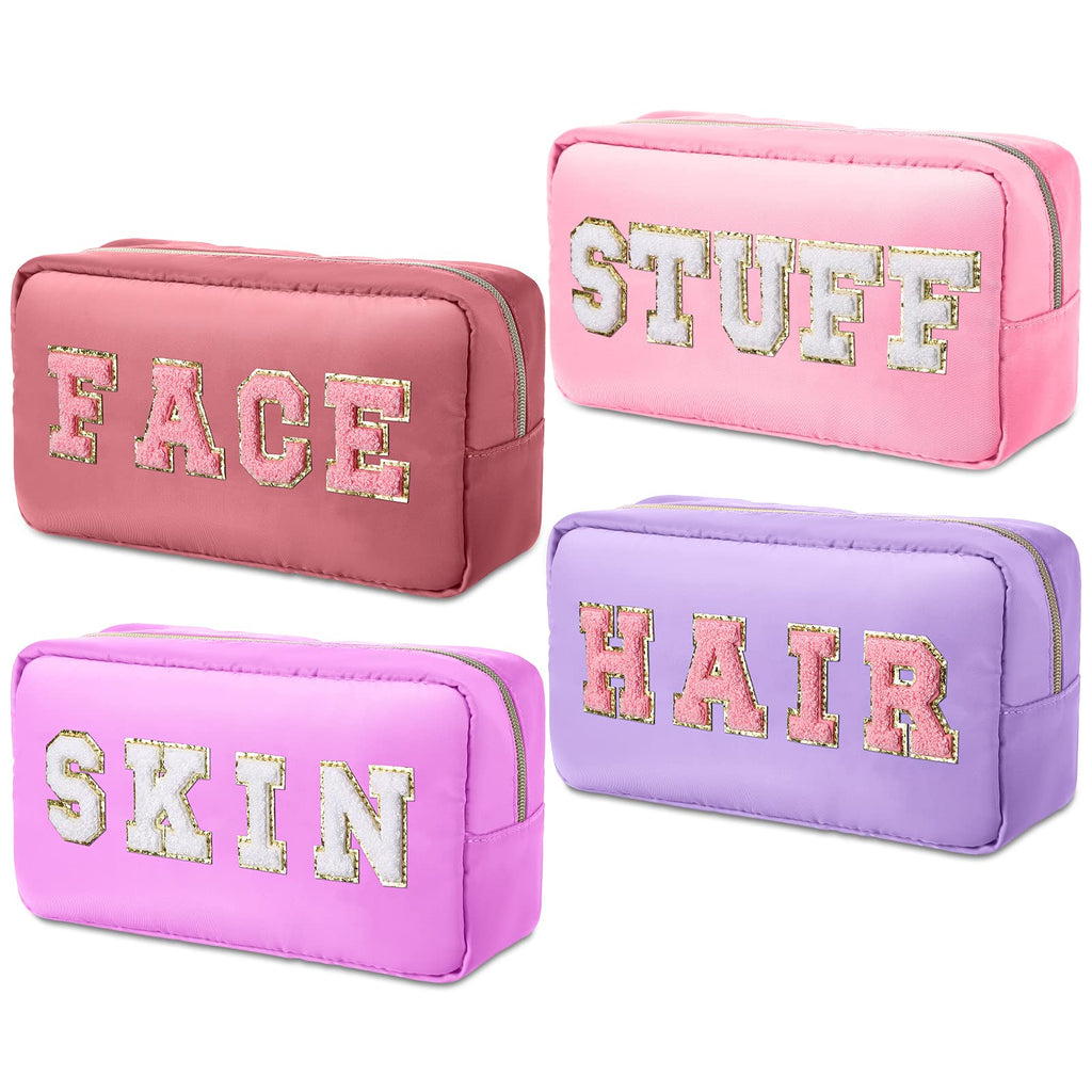 Remerry 4 Pcs Makeup Bag Travel Cosmetic Bag Organization Chenille Letter Toiletries Stuff Pouch Preppy Waterproof Bag Gift for 