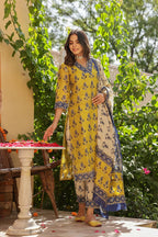ANNI DESIGNER Women s Rayon Blend Kurta with Pants and Dupatta, Mustard, L
