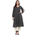 Idalia Cotton Blend Kurta Set For Women, 3/4 Sleeve, Calf-Length, Elegant Design For Special Occasions Navy Blue