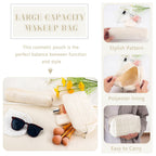 2Pcs Makeup Bag for Women Girls Pencil Pouch Travel Small Cosmetic Bag Set Cute Plush White Makeup Pouch Purse Pencil Case Penci