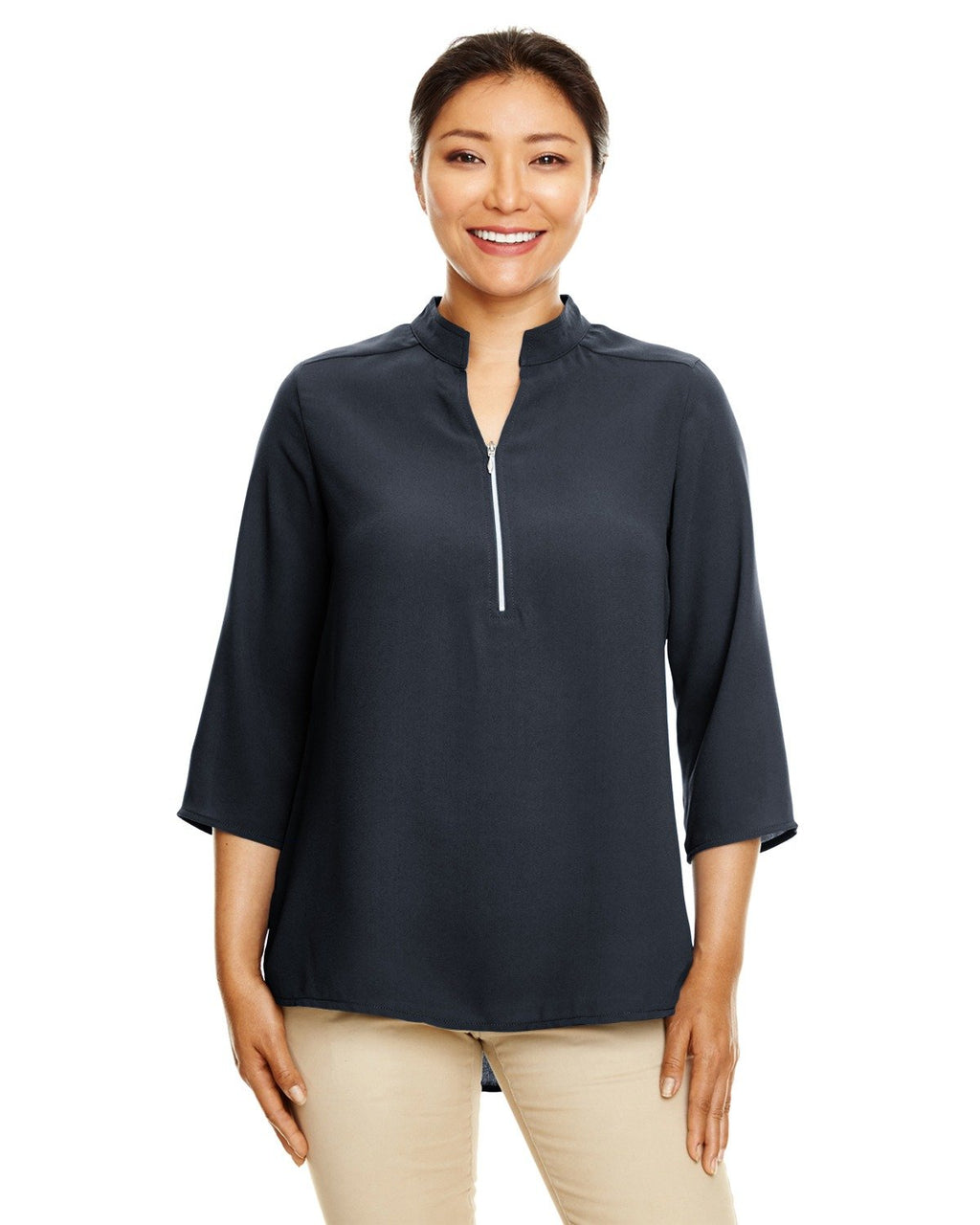 Ladies Perfect Fit34-Sleeve crepe Tunic - BLAcK - XS(D0102H7NAD8)