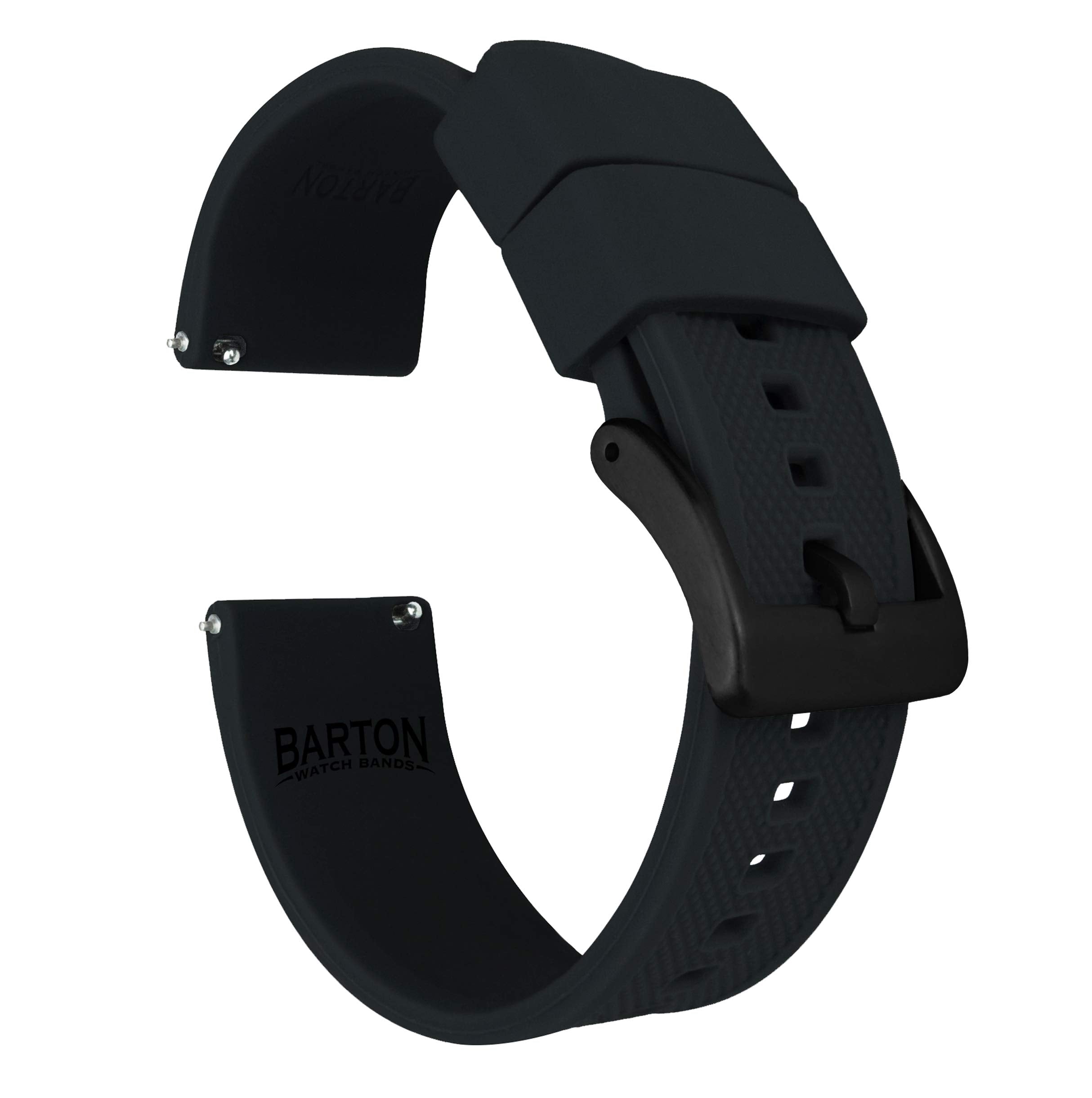 BARTON WATCH BANDS Quick Release Elite Silicone Watch Bands, Black & Black PVD Buckle, 24mm