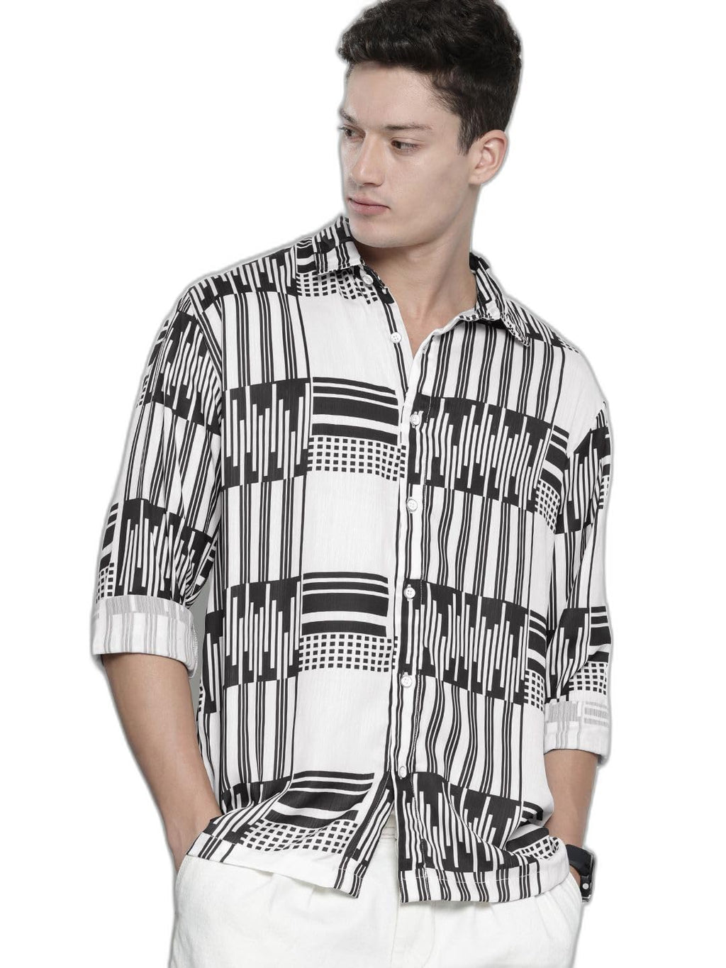 The Indian Garage Co Mens Relaxed Fit Geometric Print Resort Wear Sweater