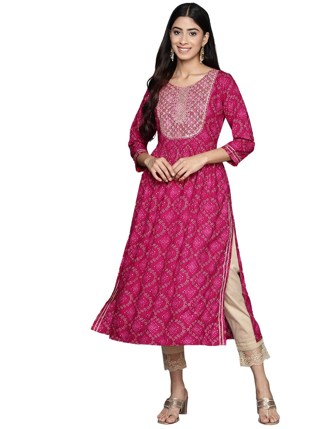 Libas Women'S Viscose Rayon Yoke Design A-Line Kurta (28189_Magenta