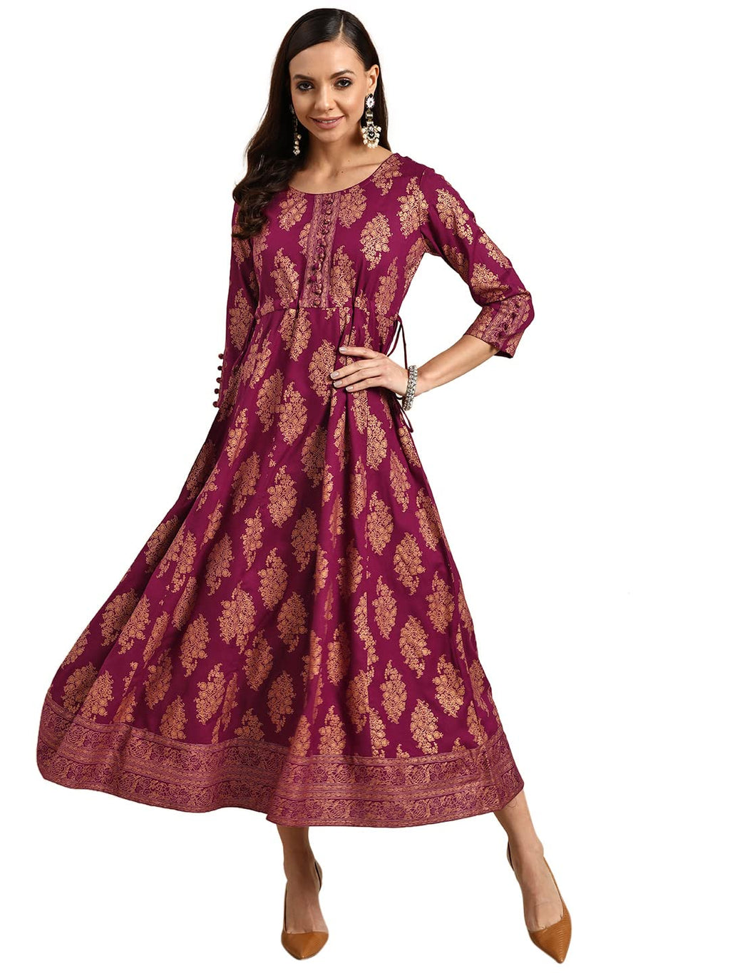 Gerua Women'S Rayon Fit And Flare Maxi Dress (G2523_Purple_Xs)