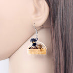 NEWEI Acrylic Cute Basket Of Dachshund Dog Earrings Drop Dangle Fashion Animal Jewelry For Women Gift