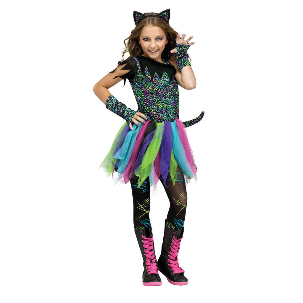 Wild Cat Rainbow Animal Child Halloween Costume, Black / Blue / Pink, Medium