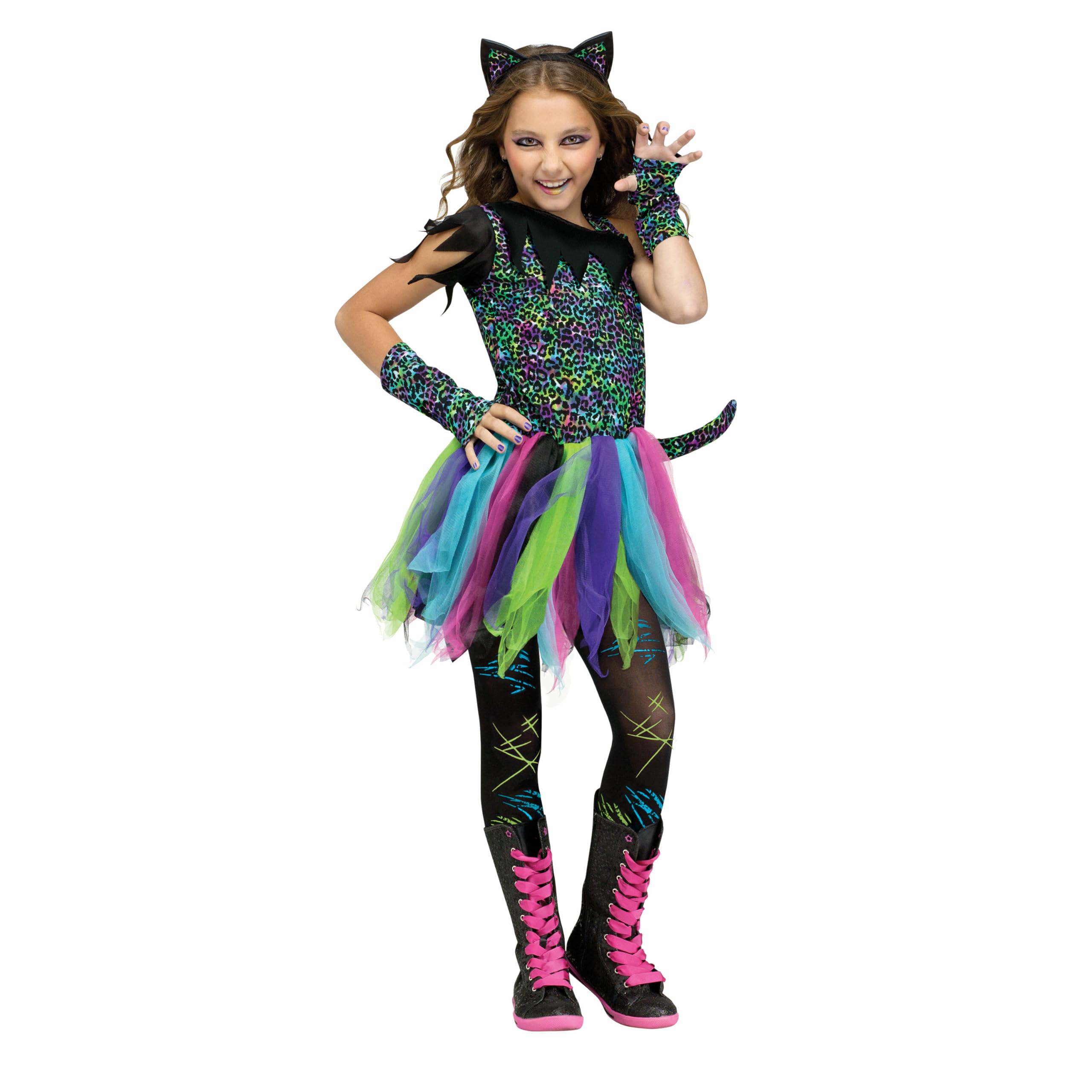 Wild Cat Rainbow Animal Child Halloween Costume, Black / Blue / Pink, Medium