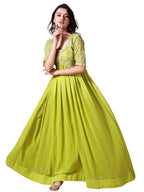 Wedani Georgette Embroidered Long Gown for Women Light Green
