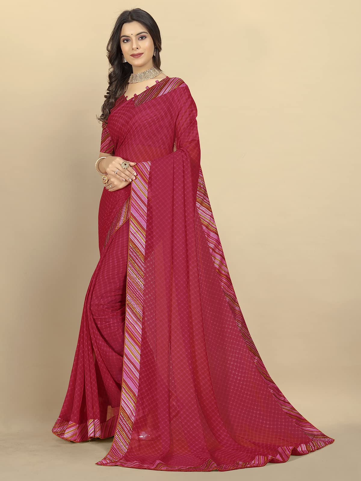rangita Women Pink Bandhej Printed Georgette Saree With Blouse Piece