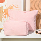 SOIDRAM 2 Pieces Makeup Bag Large Corduroy Cosmetic Bag Capacity Canvas Mix Travel Toiletry Bag Organizer Cute Makeup Brushes Ae