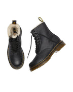 Dr. Martens Women's 1460 Serena Fur Lined 8 Eye Boot, Black Burnished Wyoming, 10