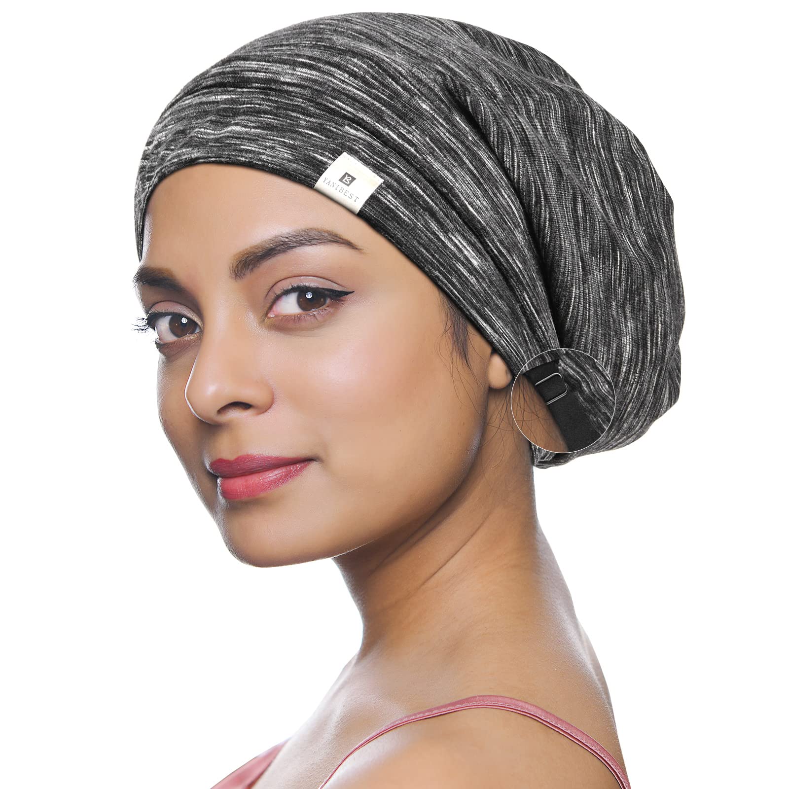 Yanibest 100% Mulberry Silk Lined Sleep Cap Christmas Silk Bonnet for Sleeping - Dark Black Hair Cover Bonnet for Natural Hair A