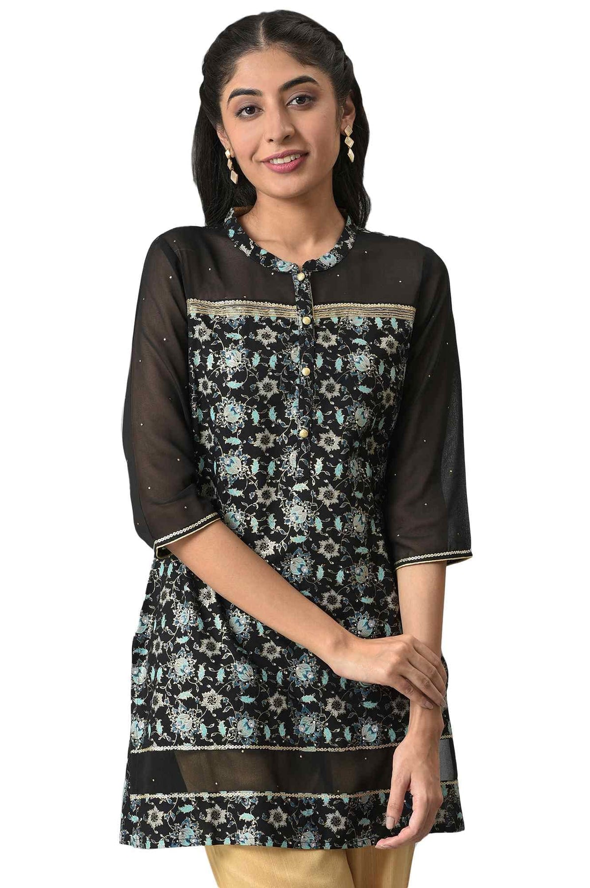 Aurelia Women Liquorice Rayon Floral Printed Straight Kurta_22Aua13588P-506243_3Xl Black