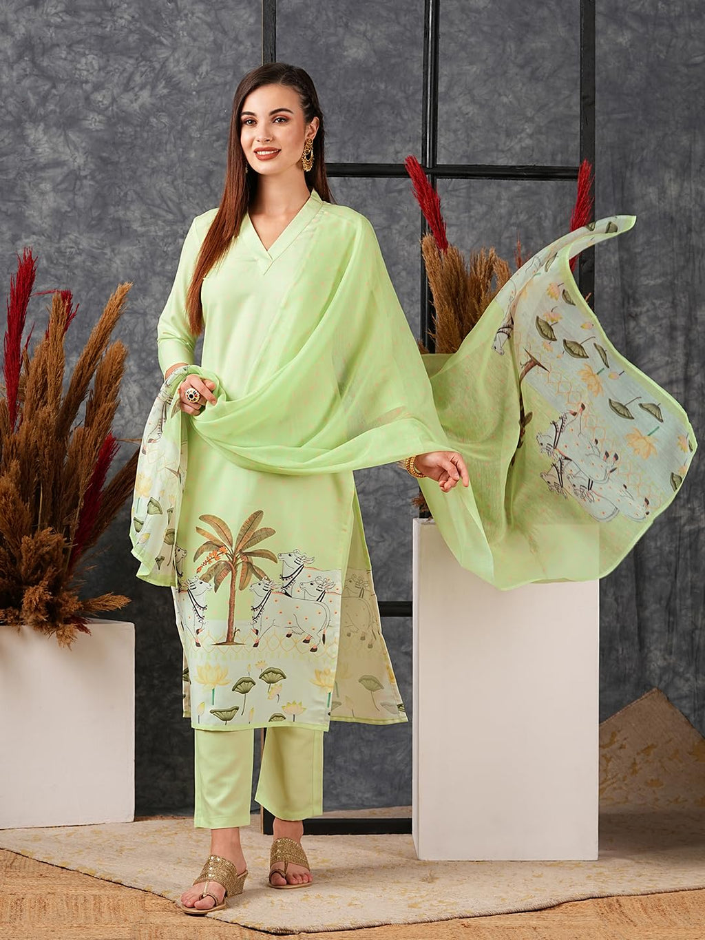 ANNI DESIGNER Ladies Cotton Blend Dupatta Kurta Trousers, track, L