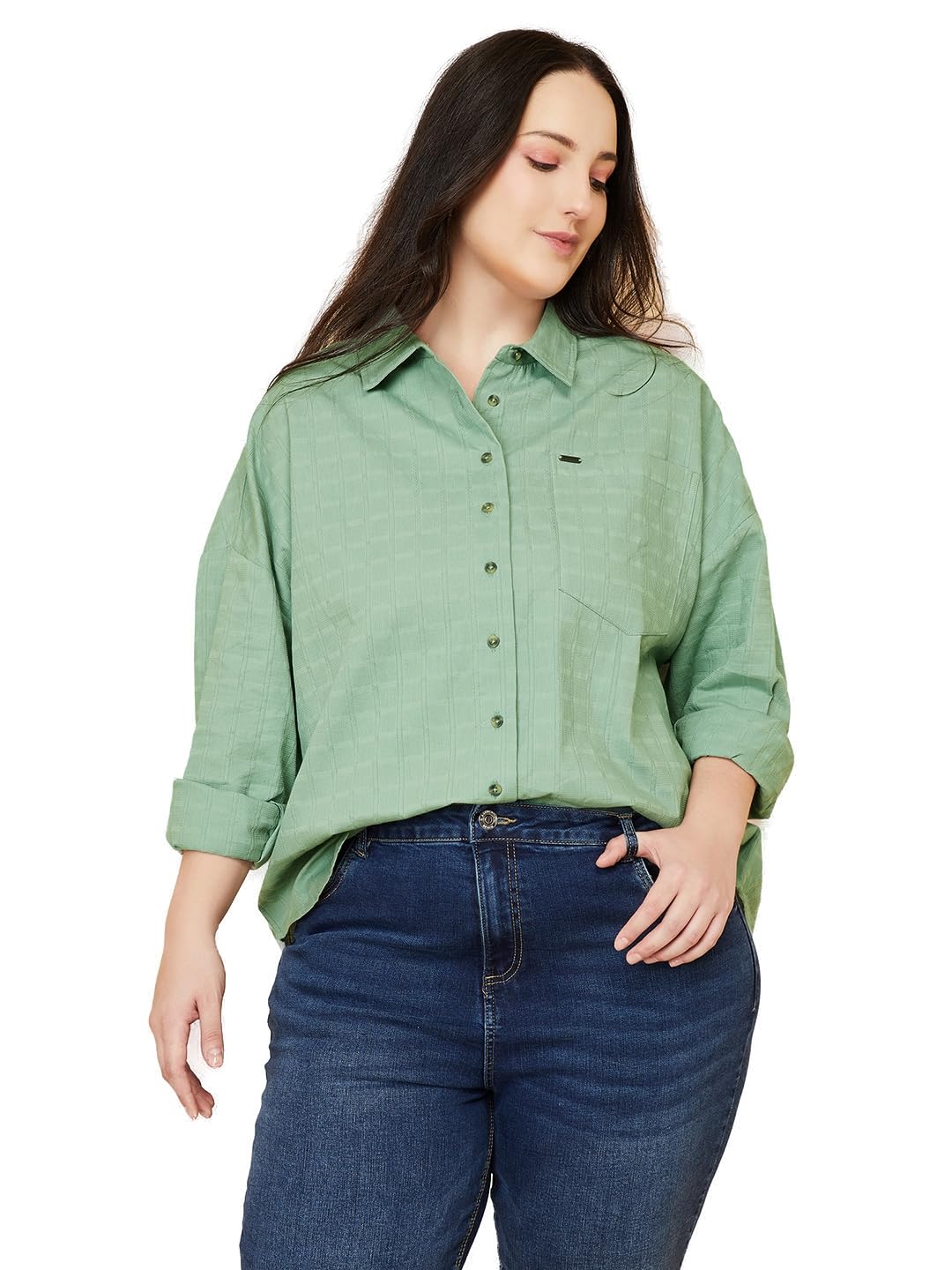 Max Women Checked Oversized Shirt (Green_4Xl) 4