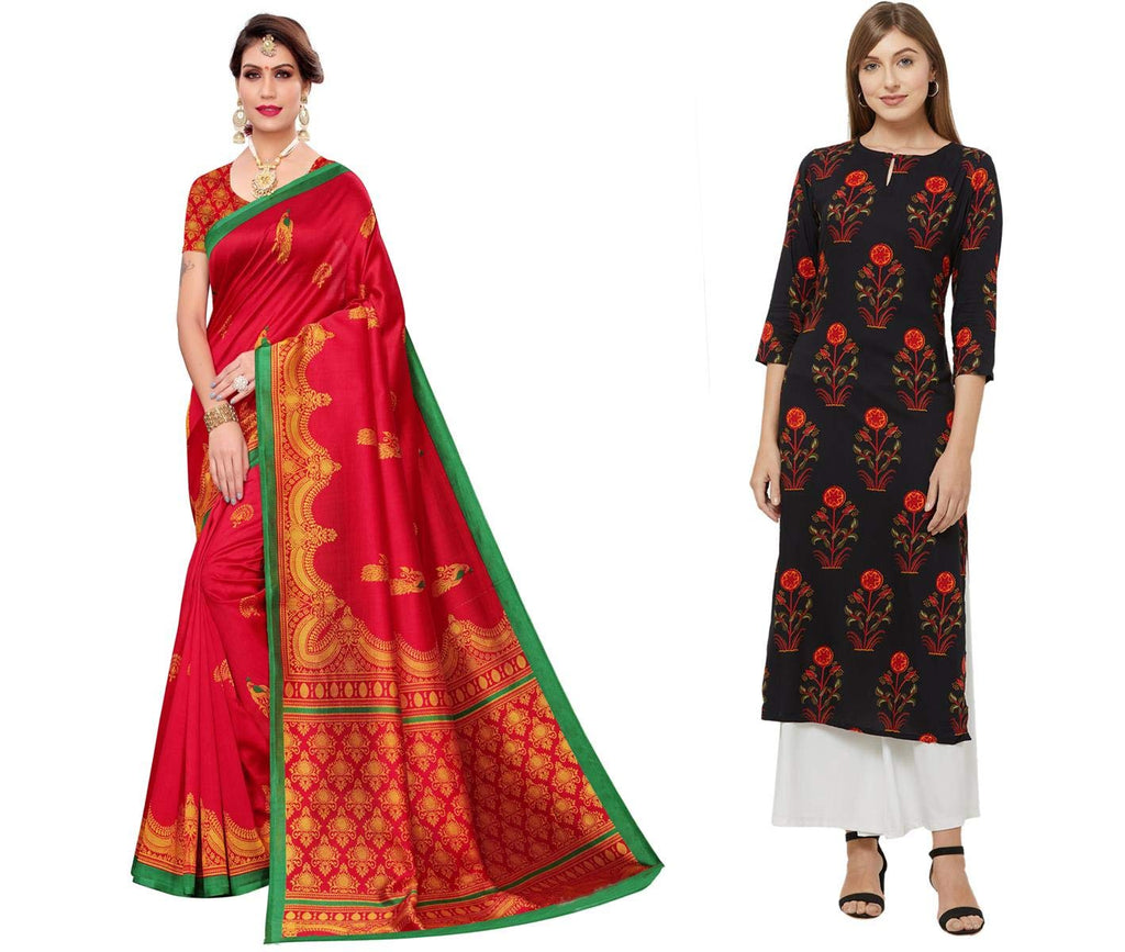 ANNI DESIGNER Women's MulticolorPrinted Saree and Printed Kurti (RUTI-SK-6M (5)_XL)