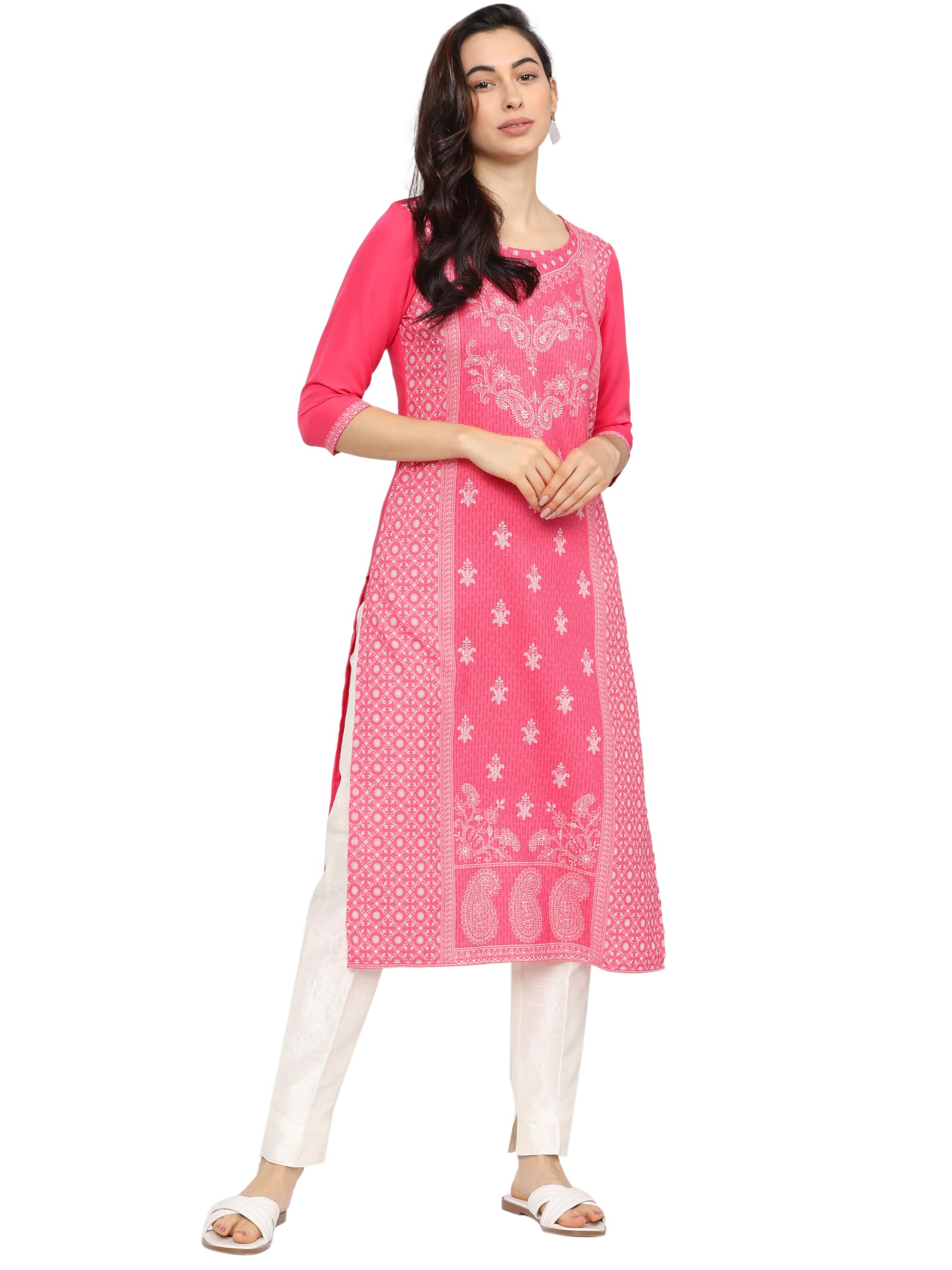 Ketch WomenS Polyester Straight Dress Kurta Shirt (Khku000086_Pink_M)