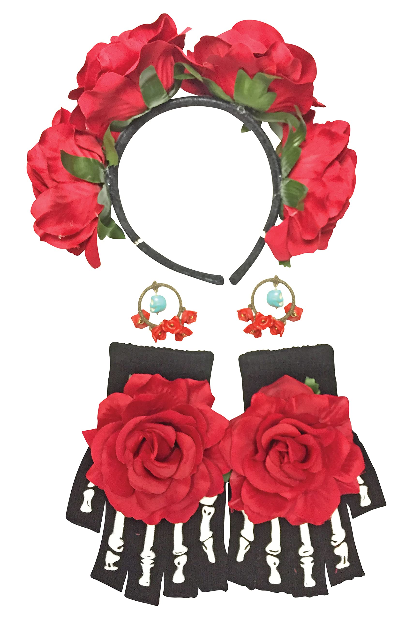 Forum Novelties Day of the Dead Costume Accessory Kit for Women - Includes Headband, Earrings & Gloves