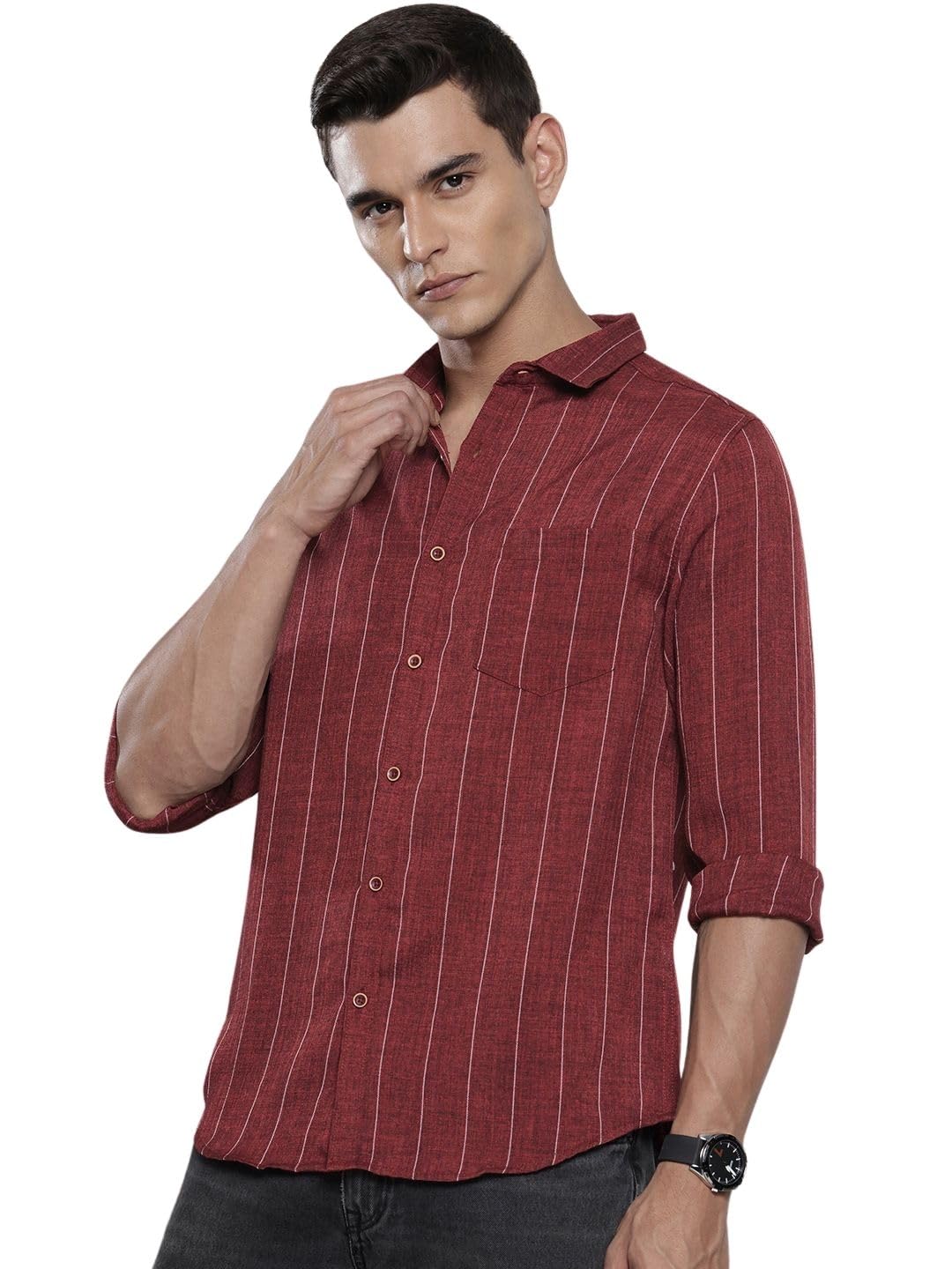 The Indian Garage Co Mens Slim Fit Vertical Striped Long Sleeves Shirt
