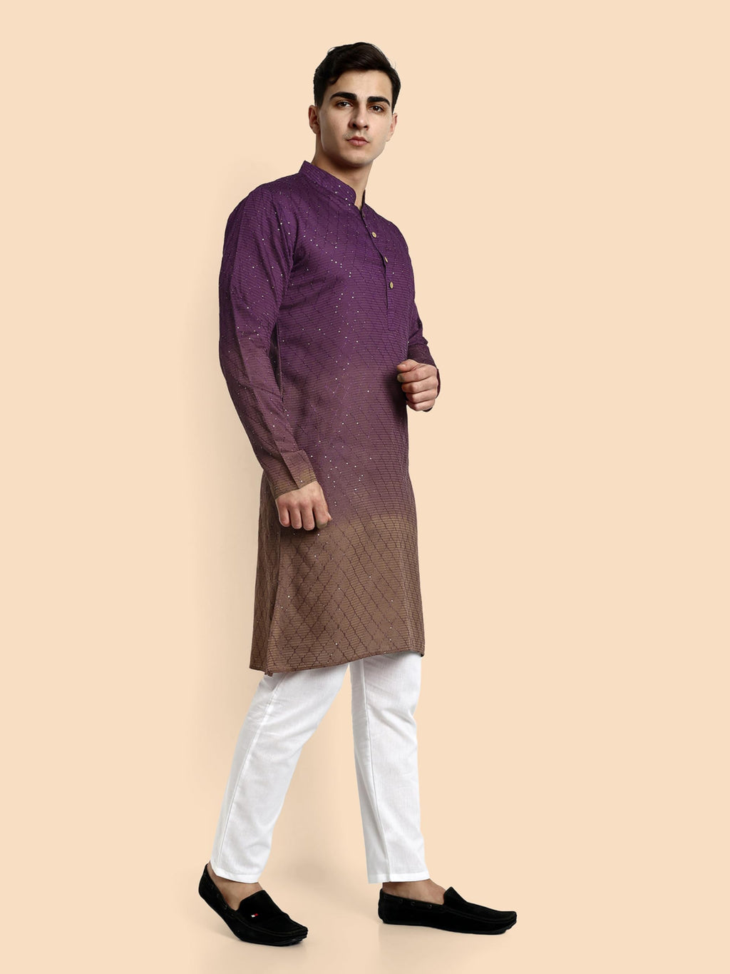 Vardha MenS Cotton Chikankari Embroidered And Sequence Full Sleeve Knee Length Casual Kurta For All Occations Like Wedding, Off