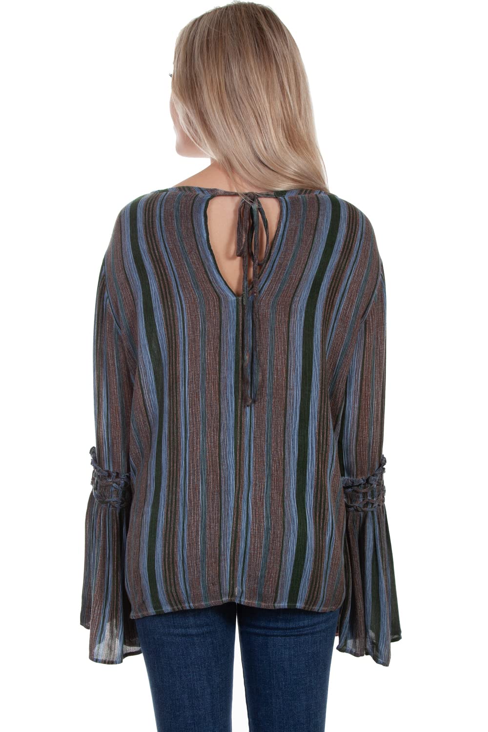BRAIDED BELL SLV TIE BACK BLOUSE