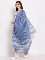 Anni Designer Women'S Cotton Straight Kurta With Pant & Dupatta (Kptd-Cot-10018-White)