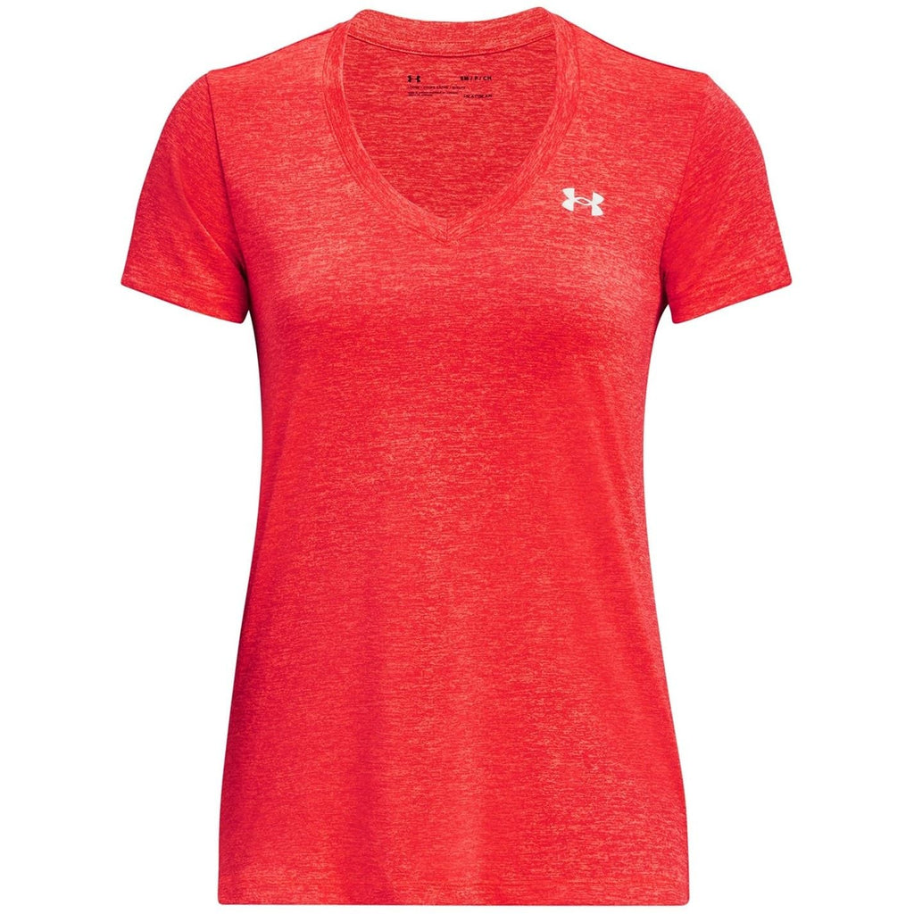 Under Armour Womens Tech V-Neck Twist Short-Sleeve T-Shirt, (629) Beta/Pomegranate/Metallic Silver, Small