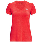 Under Armour Womens Tech V-Neck Twist Short-Sleeve T-Shirt, (629) Beta/Pomegranate/Metallic Silver, Small