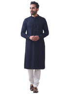 Manyavar Blue Viscose Full Sleeve Kurta Set | Traditional Kurta Set For Men (Xxl)