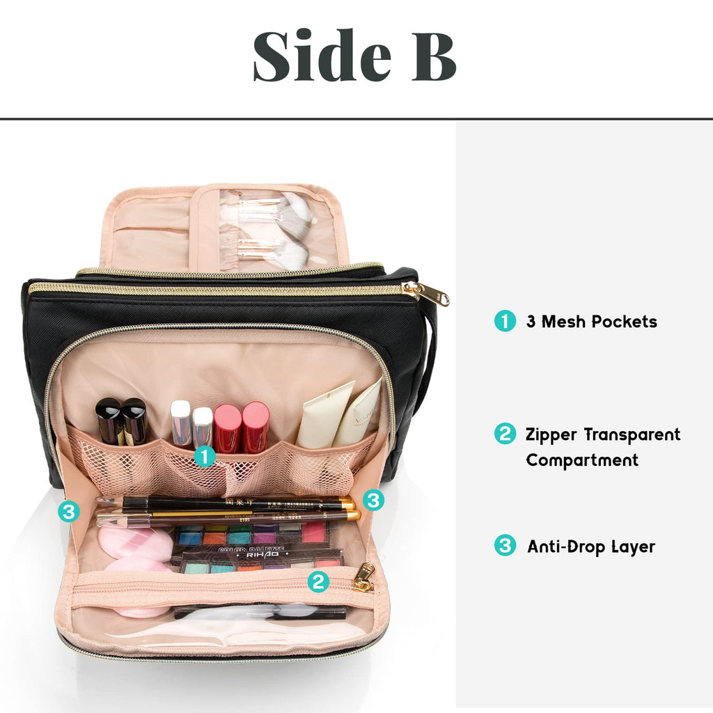 CUBETASTIC Travel Makeup Bag - Large Makeup Pouch Waterproof & Portable Cosmetic Organizer Bag PU Leather Zipper Pouches for Wom