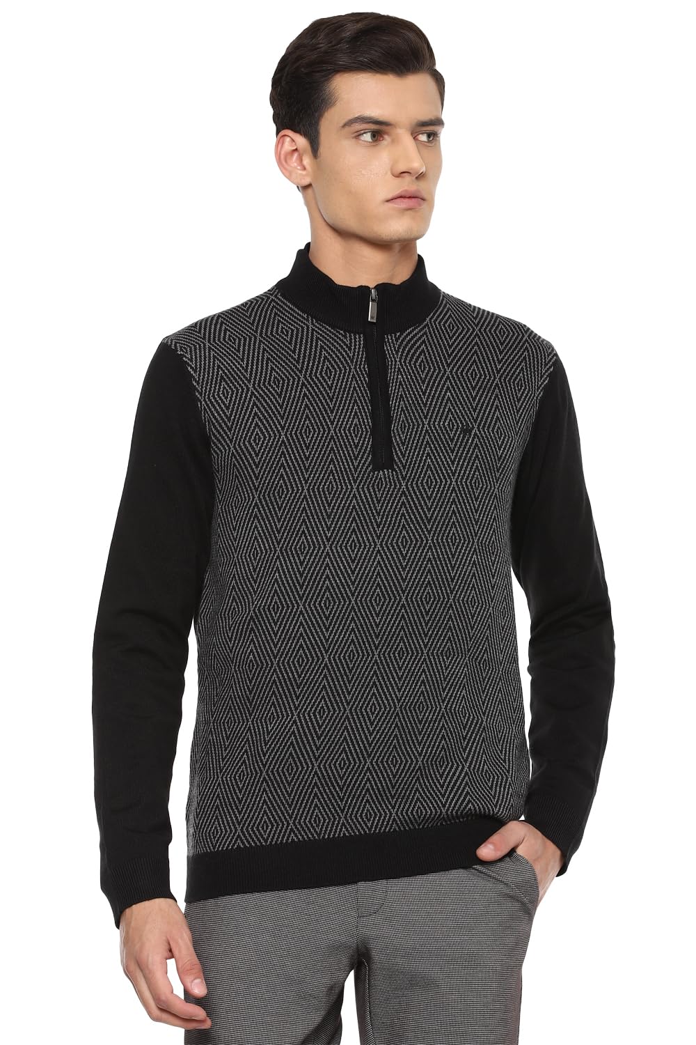 Louis Philippe MenS Acrylic Blend Asymmetric Neck Sweater (Lpswmrgfm29056_Black