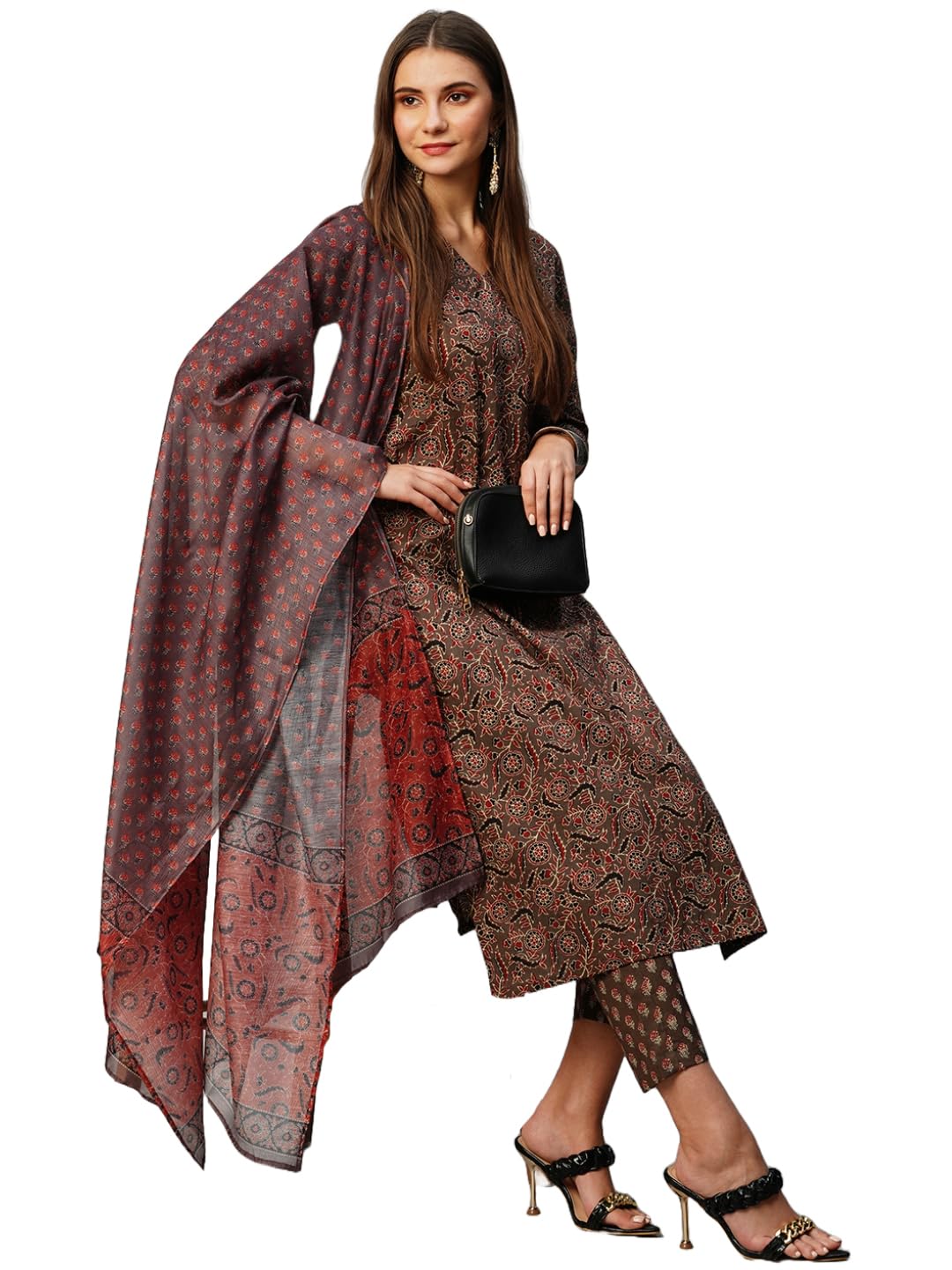ANNI DESIGNER Womens Calf Length Printed Straight Kurta with Pant (Mana Brown XX-Large)