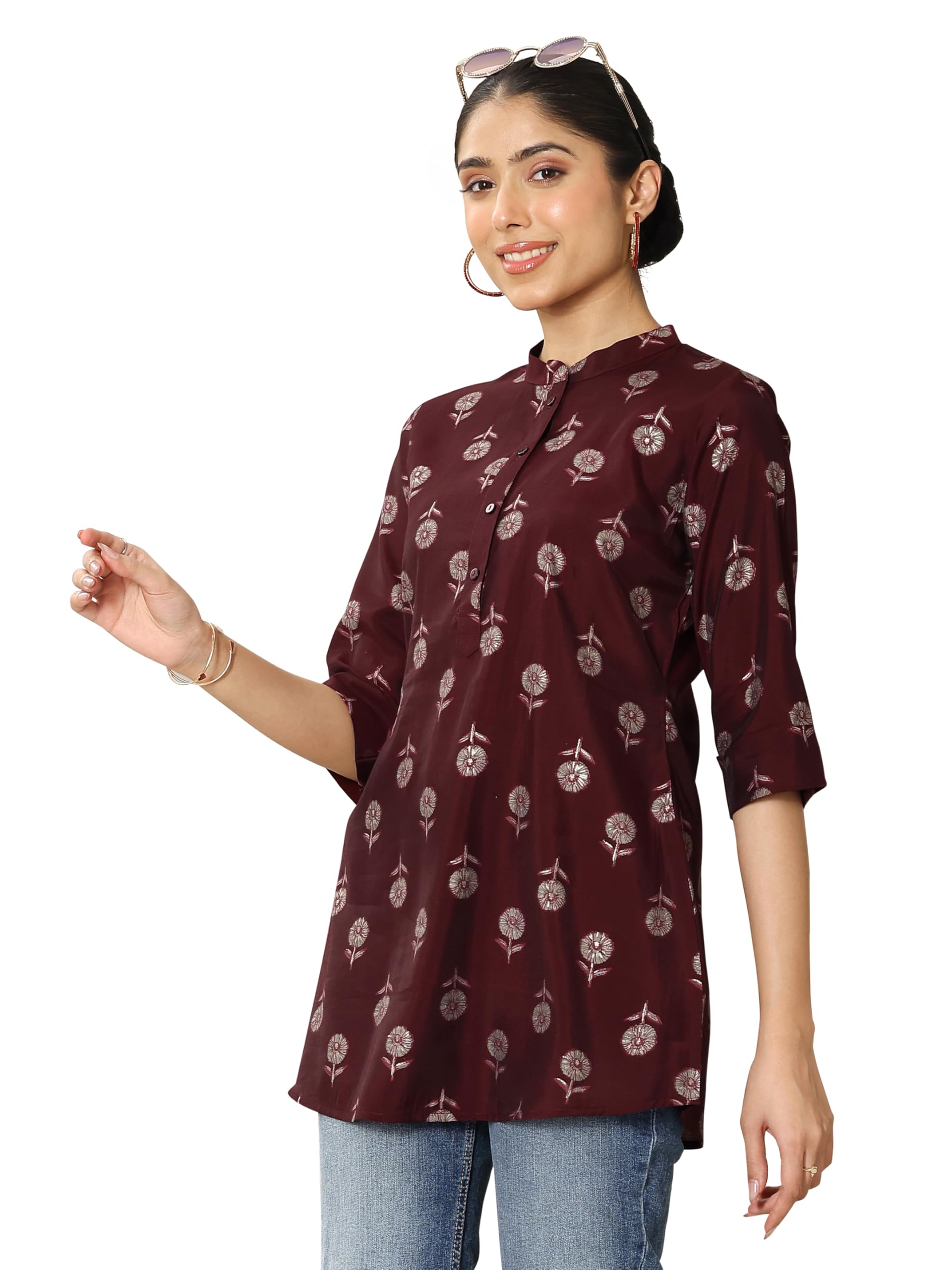 Libas WomenS Silk Blend Floral Straight Tunics (98190_Maroon_Xxl)