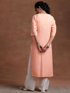 Libas WomenS Cotton Woven Design Straight Kurta (26978_Peach